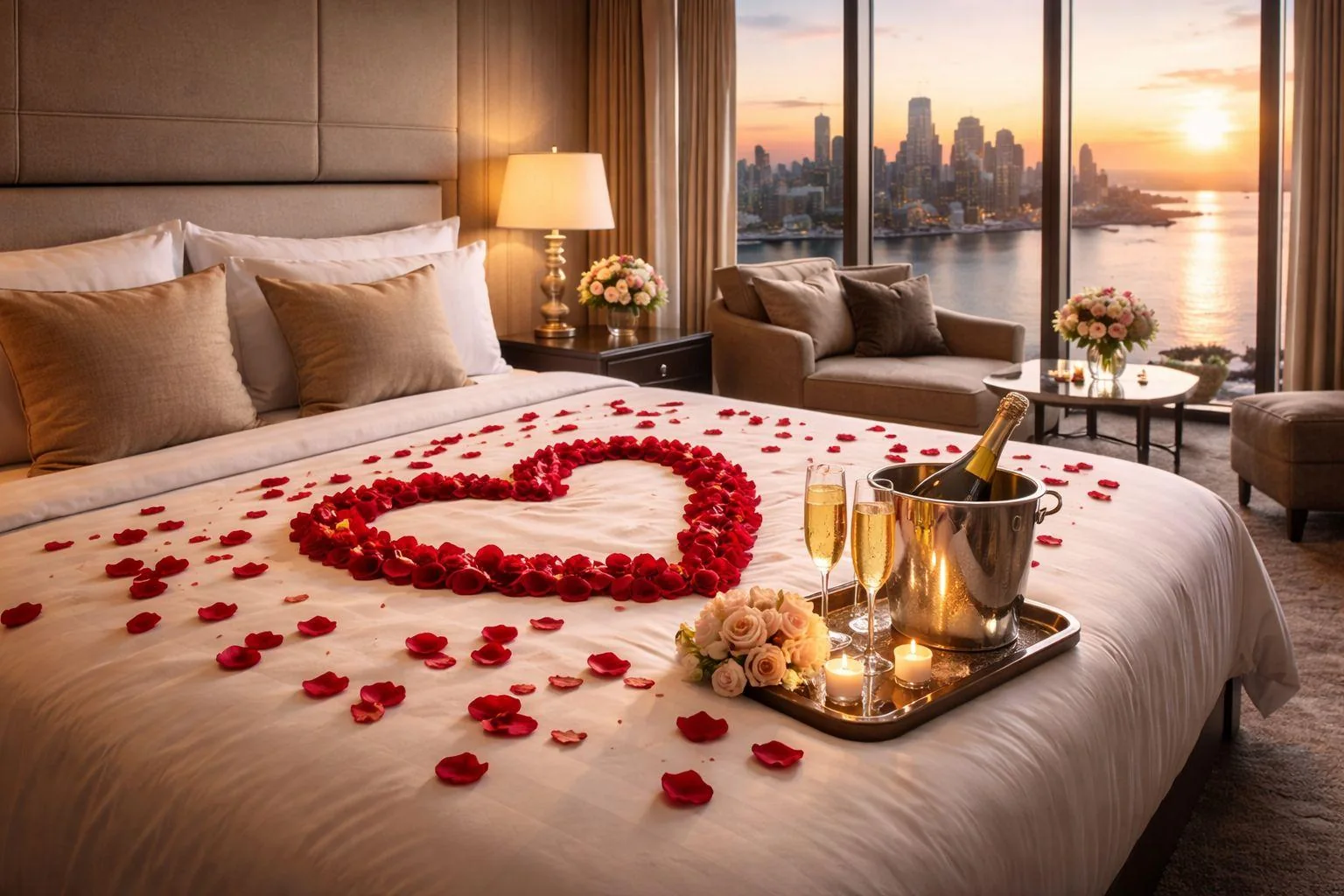 Lit romantique préparé pour un accueil personnalisé Airbnb par Véli&Co Conciergerie